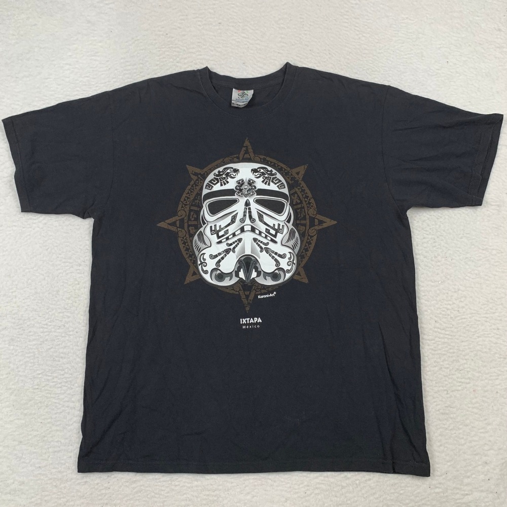 Karani Art Aztec Stormtrooper Graphic T-Shirt Mens XL Ixtapa Mexico Black Cotton